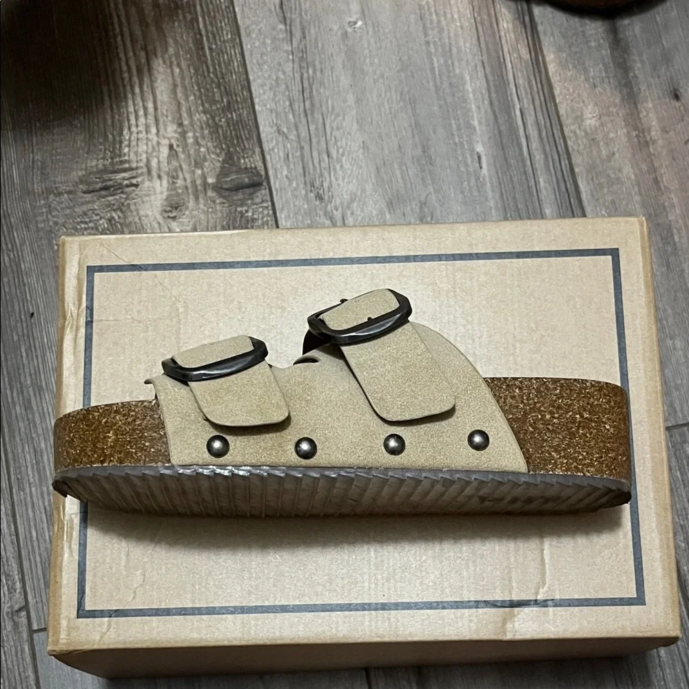 MIA Tan Sandals with Black Buckles - Picture 6 of 10